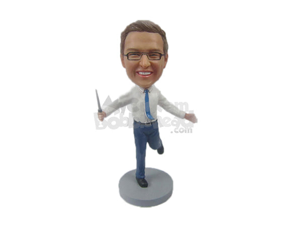 Custom Bobblehead Happy Good Looking Man Striking A Pose With A Wand - Leisure & Casual Casual Males Personalized Bobblehead & Cake Topper Custom Bobblehead Happy Good Looking Man Striking A Pose With A Wand - Leisure & Casual Casual Males Personalized Bobblehead & Cake Topper